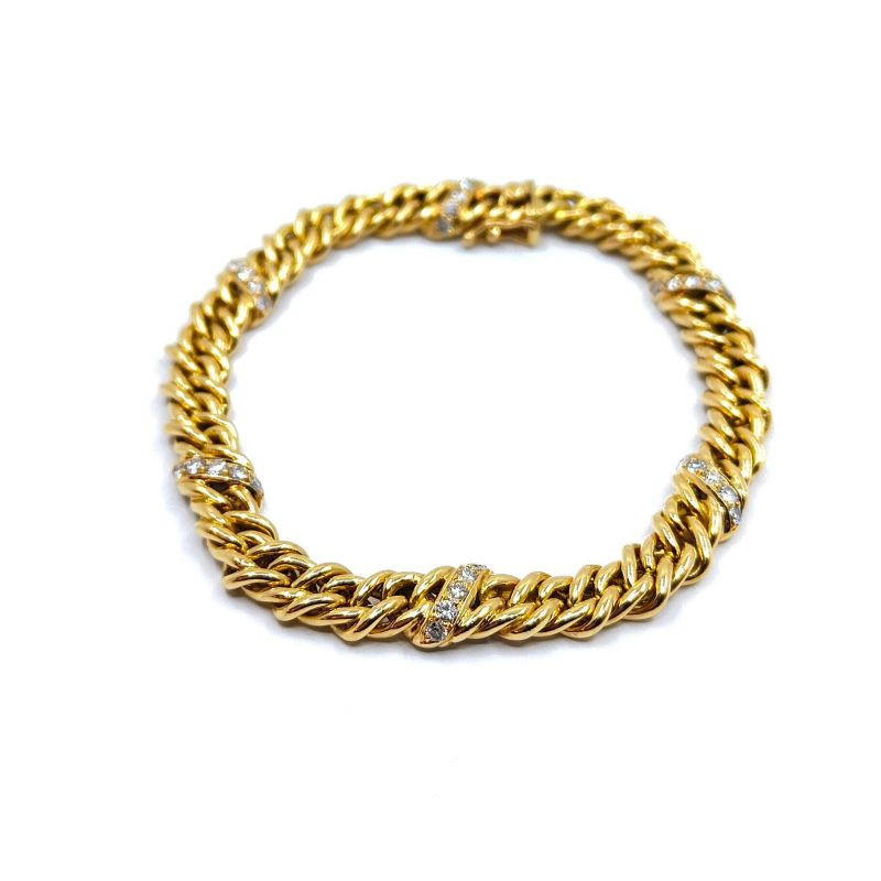 BRACELET OR JAUNE 18K DIAMANTS 23.32G L. 18.5 CM