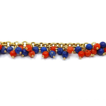 BRACELET OR JAUNE 18K LAPIS LAZULI ET CORAIL 12.67G