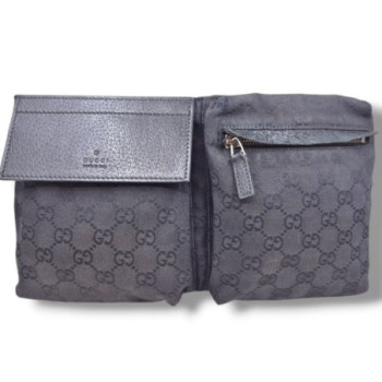 SAC CEINTURE GUCCI DOUBLE POCHE EN TOILE GG NOIR