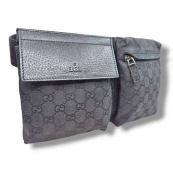 SAC CEINTURE GUCCI DOUBLE POCHE EN TOILE GG NOIR