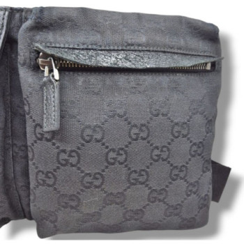 SAC CEINTURE GUCCI DOUBLE POCHE EN TOILE GG NOIR