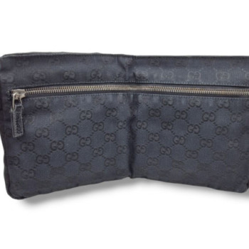 SAC CEINTURE GUCCI DOUBLE POCHE EN TOILE GG NOIR