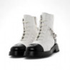 CHAUSSURES CHANEL CC LOGO PEARL ACCENTS CALFSKIN ANKLE BOOTS T.38 