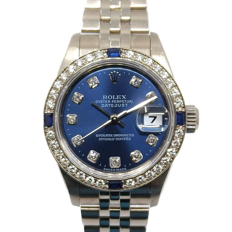 ROLEX LADY-DATEJUST 26 OR BLANC 18K DIAMANTS & SAPHIRS 79089