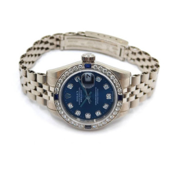 ROLEX LADY-DATEJUST 26 OR BLANC 18K DIAMANTS & SAPHIRS 79089