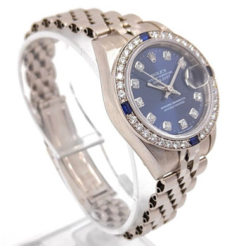 ROLEX LADY-DATEJUST 26 OR BLANC 18K DIAMANTS & SAPHIRS 79089