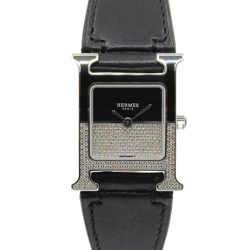 HERMES HEURE H DOUBLE JEU LAQUE NOIR & DIAMANTS HH1.233