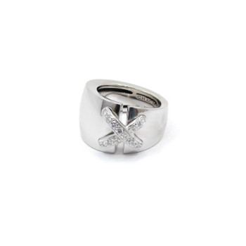 BAGUE CHAUMET LIEN XL OR BLANC 18CT ET DIAMANT 15.10G T.54