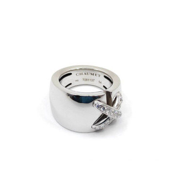 BAGUE CHAUMET LIEN XL OR BLANC 18CT ET DIAMANT 15.10G T.54