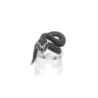 BAGUE SERPENT OR BLANC 18K DIAMANTS NOIR ET EMERAUDES 8.40 G T. 54