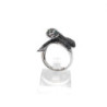 BAGUE SERPENT OR BLANC 18K DIAMANTS NOIR ET EMERAUDES 8.40 G T. 54