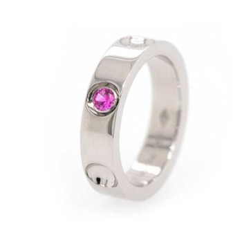 BAGUE LOUIS VUITTON EN OR BLANC EMPREINTE AVEC SAPHIR ROSE