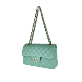 PETIT SAC CHANEL CLASSIQUE CUIR CAVIAR VERT D EAU