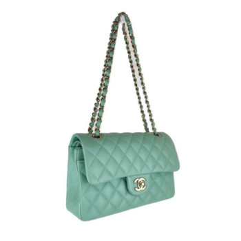 PETIT SAC CHANEL CLASSIQUE CUIR CAVIAR VERT D EAU