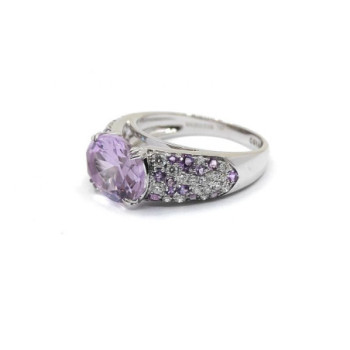 BAGUE MAUBOUSSIN PLAISIR D AMOUR OR BLANC 18K DIAMANTS & AMETHYSTES 5.41G T. 55