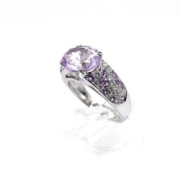 BAGUE MAUBOUSSIN PLAISIR D AMOUR OR BLANC 18K DIAMANTS & AMETHYSTES 5.41G T. 55