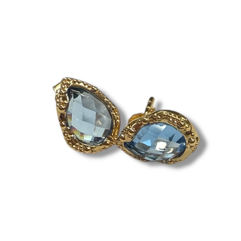 BOUCLES DOREILLES PLAQUE OR 18CT PS BLEU