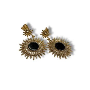 BOUCLES DOREILLES PLAQUE OR 18CT PS NOIR