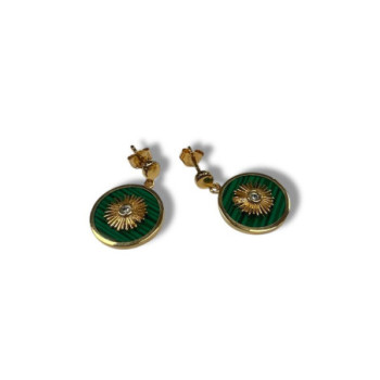 BOUCLES DOREILLES PLAQUE OR 18CT STRASS PS VERTE