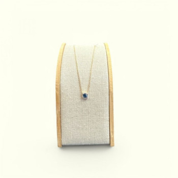 COLLIER PLAQUE OR 18CT 45CM STRASS PS BLEU