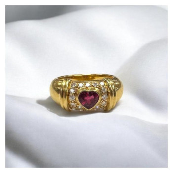 BAGUE OR JAUNE 18CT 8.9G DTS ET RUBIS T.52