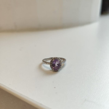 BAGUE OR BLANC 18K DTS/AMETHYSTE 3.1GR T54