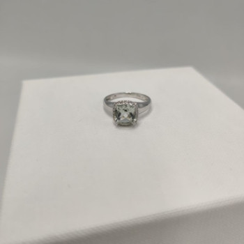 BAGUE OR BLANC 18K AIGUEMARINE DTS 4GR T56