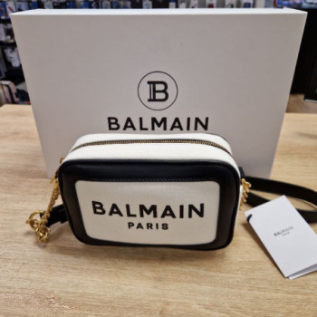 BALMAIN SAC BANDOULIERE TOILE NOIR BLANC