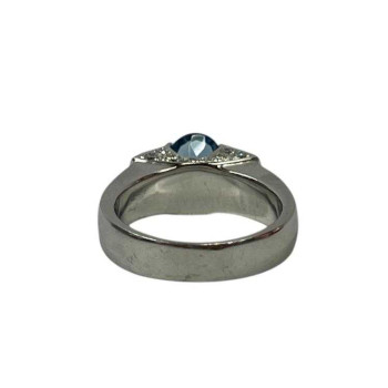 BAGUE PAPILLON OR 18CT BLANC 1 AIGUE MARINE TAILLE OVALE 1.31CT 24 DMTS BRILLANT 0.45CT