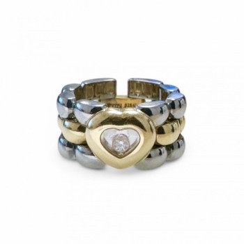 BAGUE OR 750 CHOPARD HAPPY DIAMOND BICOLOR T48 12.5GRS