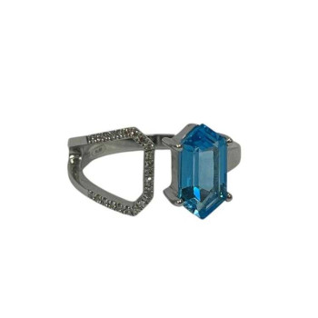 BAGUE OR BLANC CITRINE BLEU ET DIAMANTS  T. 56 4.04GRS