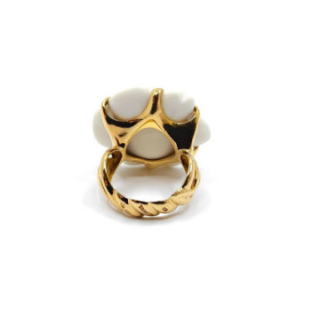 BAGUE CHANEL CAMELIA OR JAUNE 18K & AGATE BLANCHE 14.69G T. 52