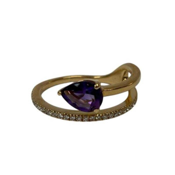 BAGUE EN OR JAUNE 18K AMETHYSTE ET DIAMANTS 4.45GRS