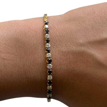 BRACELET OR 18CT + DIAMANTS ET SAPHIR