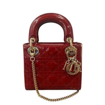 SAC LADY DIOR MINI CHAIN CUIR VERNIS AVEC DUSTBAGT 