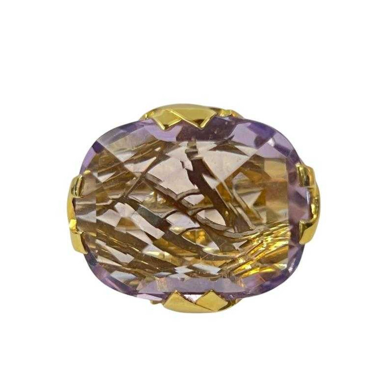 BAGUE LEON HATOT EN OR JAUNE 18K AVEC AMETHYSTE 20GRS AVEC ECRIN 