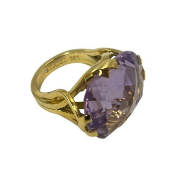 BAGUE LEON HATOT EN OR JAUNE 18K AVEC AMETHYSTE 20GRS AVEC ECRIN 