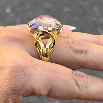BAGUE LEON HATOT EN OR JAUNE 18K AVEC AMETHYSTE 20GRS AVEC ECRIN 