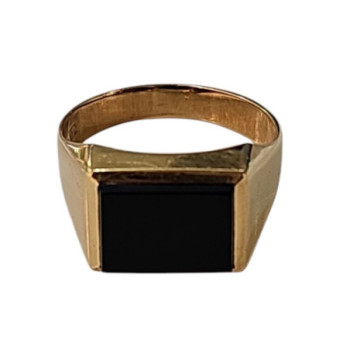 CHEVALIERE OR JAUNE 18 CT ET ONYX T62 5.20 GR