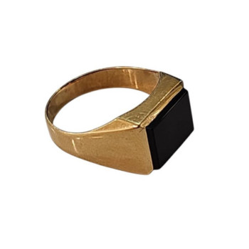 CHEVALIERE OR JAUNE 18 CT ET ONYX T62 5.20 GR