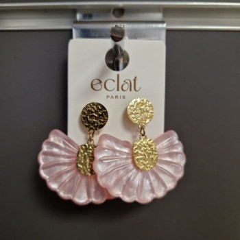 BO DEMI FLEUR ACRYLIQUE ROSE EN ACIER INOXYDABLE
