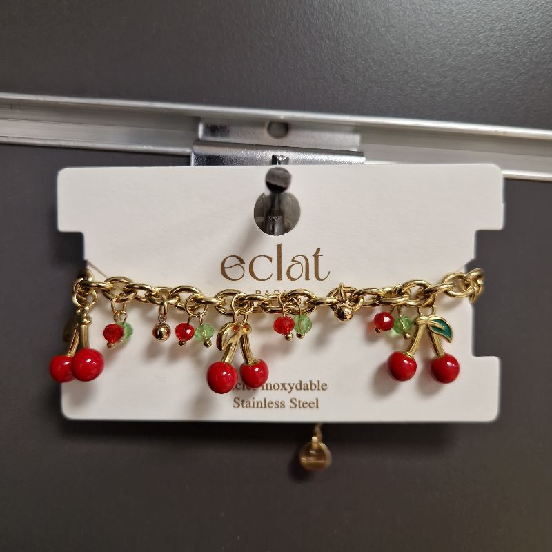 BRACELET BRELOQUES CERISES EN ACIER INOXYDABLE BRACELET BRELOQUES CERISES EN ACIER INOXYDABLE