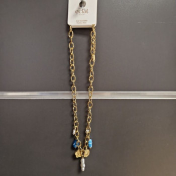COLLIER BRELOQUES MER BLEU EN ACIER INOXYDABLE