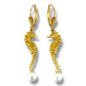 BOUCLES D OREILLES OR JAUNE 18CT 4.54GRS AVEC SAPHIRS ET PERLES C. 4CM