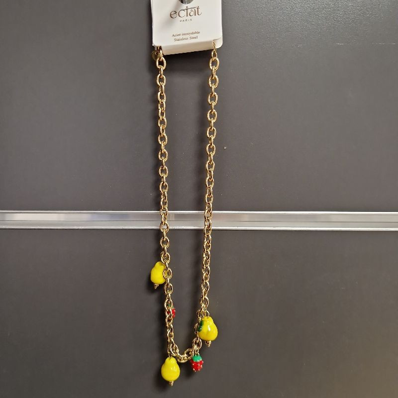 COLLIER POIRE ET FRAISE EN ACIER INOXYDABLE