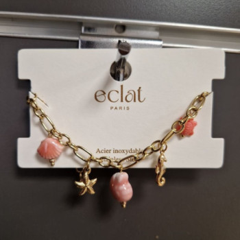 BRACELET COQUILLAGE ROSE EN ACIER INOXYDABLE