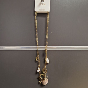 COLLIER BRELOQUES COQUILLAGES BLANC EN ACIER INOXYDABLE