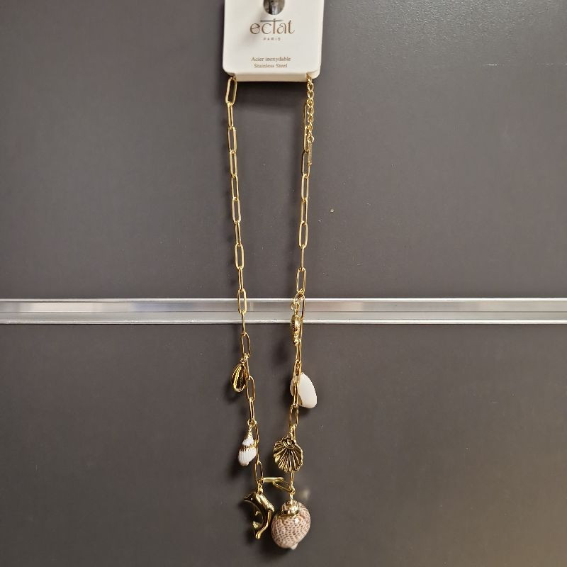 COLLIER BRELOQUES COQUILLAGES BLANC EN ACIER INOXYDABLE COLLIER BRELOQUES COQUILLAGES BLANC EN ACIER INOXYDABLE