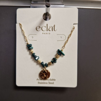 COLLIER PIERRE VERTE EN ACIER INOXYDABLE