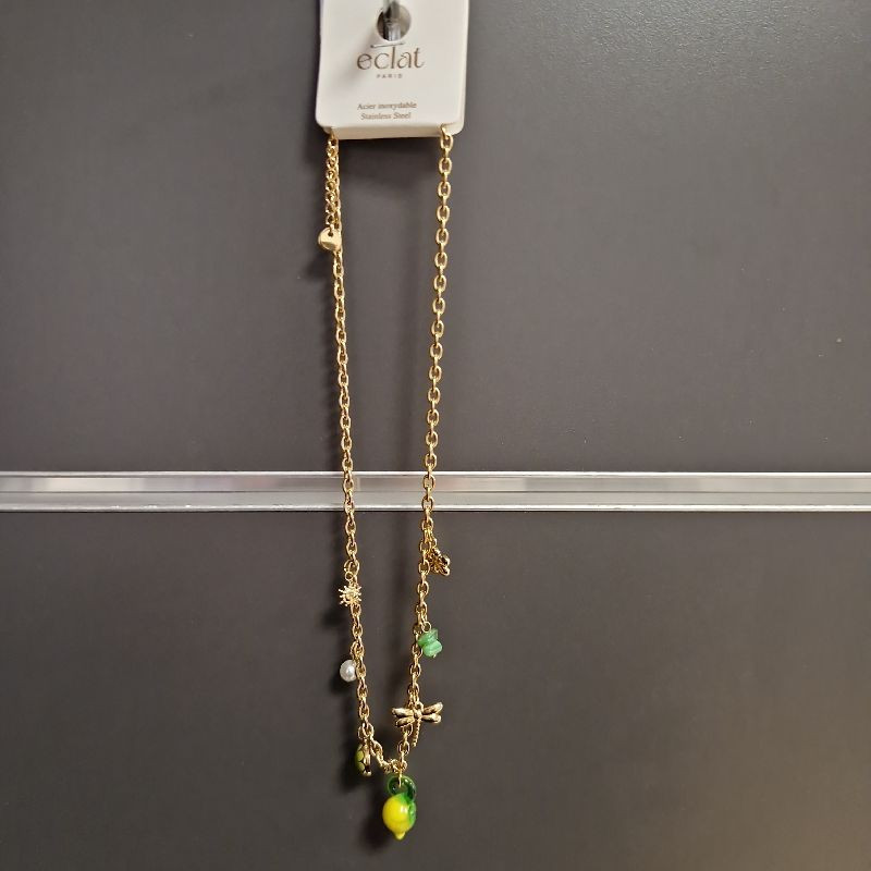 COLLIER CITRON LIBELLULE EN ACIER INOXYDABLE